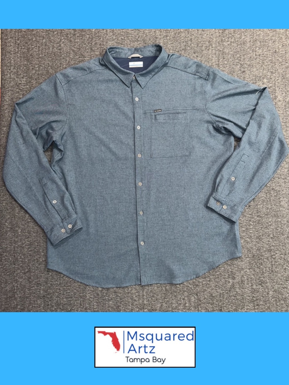 Columbia Button Up Shirt Mens XXL Blue Omni Shade Fishing Hiking Casual